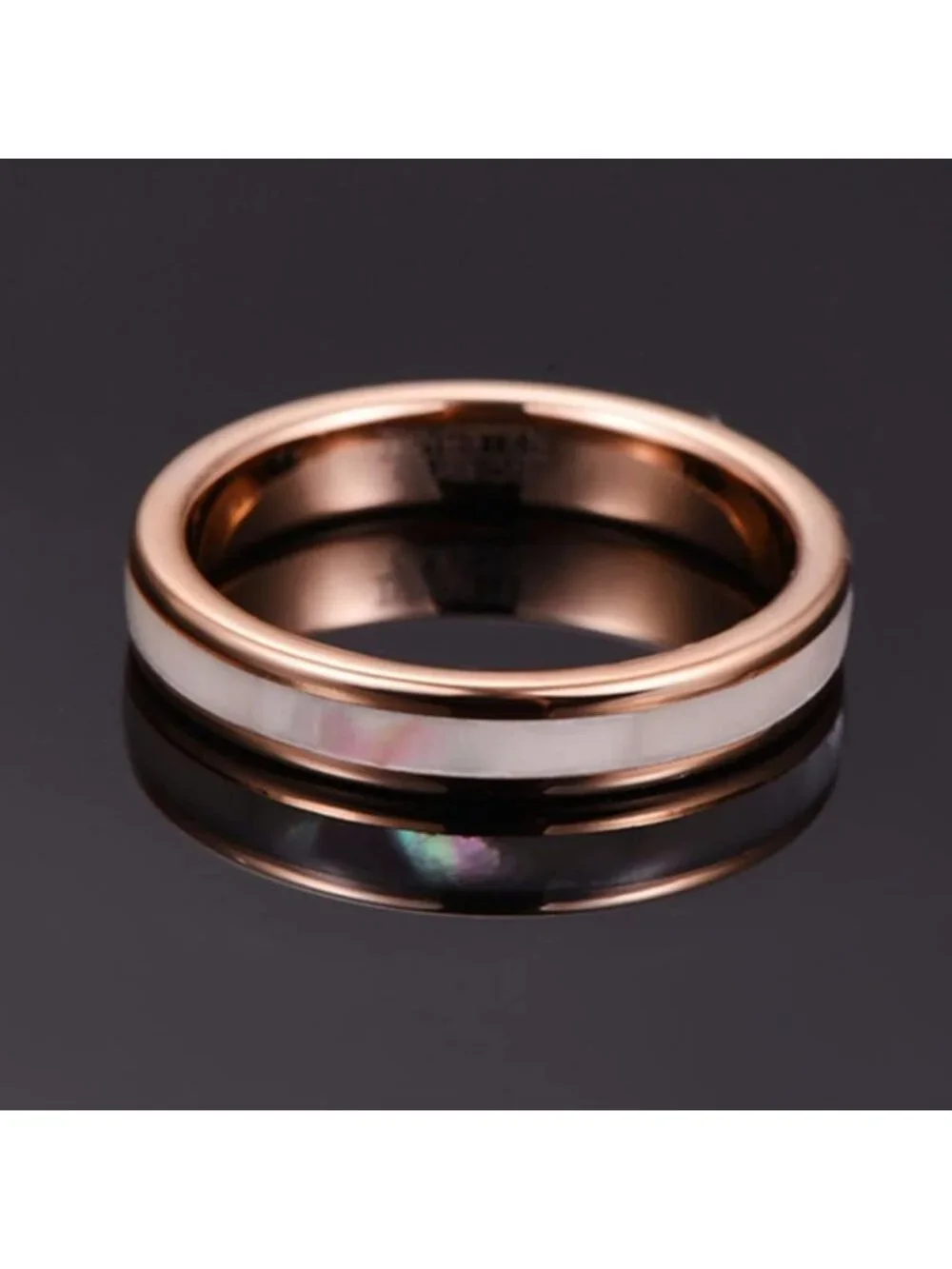 Rose Gold Tungsten Carbide Ring with Mother of Pearl Inlay, Comfort Fit, Size